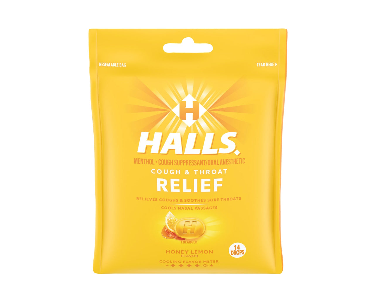 Halls Relief Menthol Cough & Cold Cough Suppressant Honey Lemon 14 ct