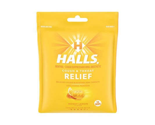 Halls Relief Menthol Cough & Cold Cough Suppressant Honey Lemon 14 ct